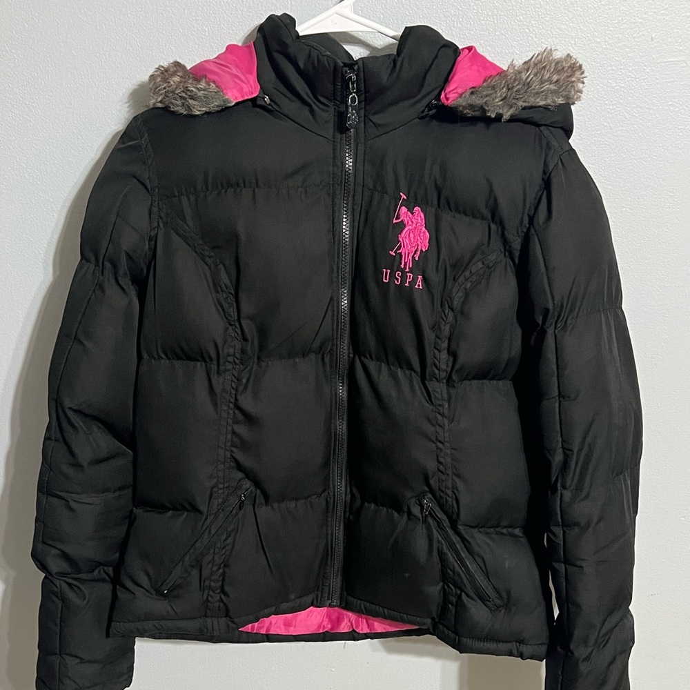 Black and pink puffer jacket
